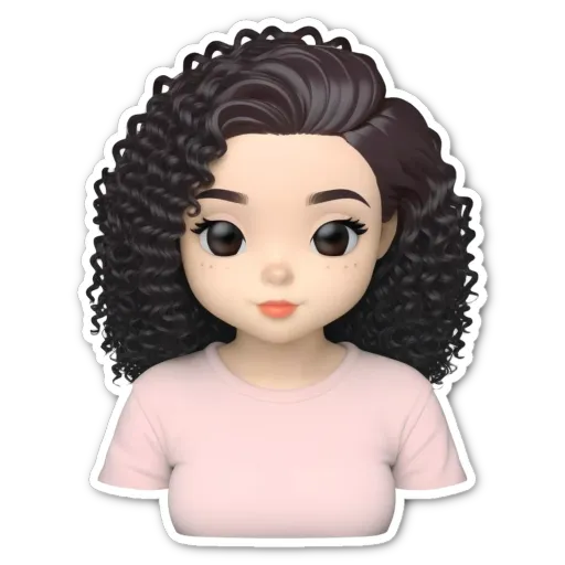 A sticker of a girl with curly hair.