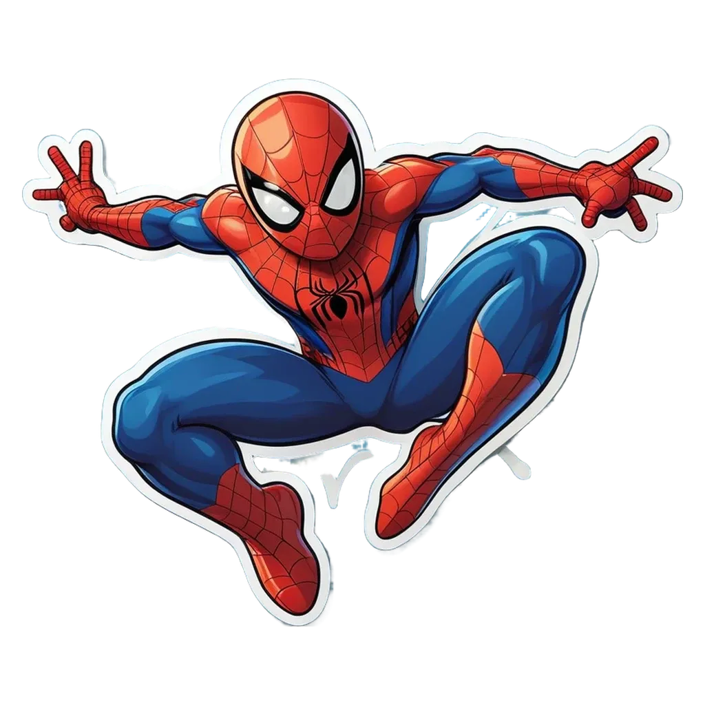 A cartoon picture of spiderman doing the splits on a black background.