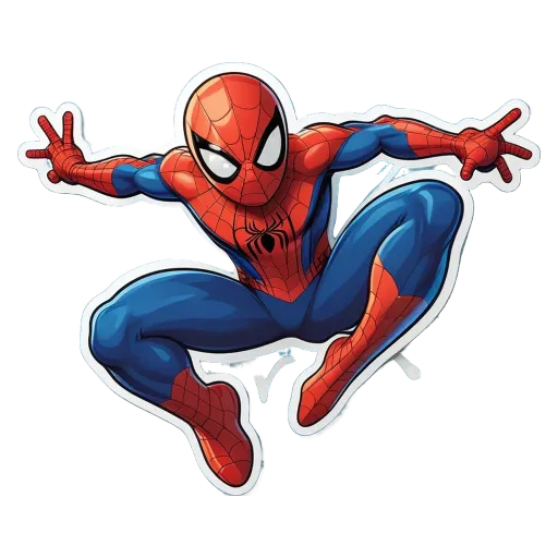 A cartoon picture of spiderman doing the splits on a black background.