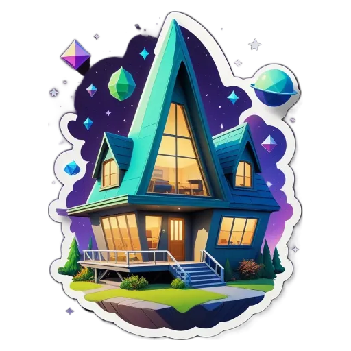 A cartoonish drawing of a house with stars and diamonds in it.