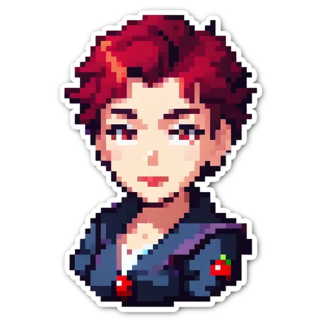 A girl in a sticker with red hair.