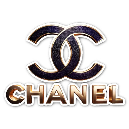 A black and gold Chanel logo with a purple background.