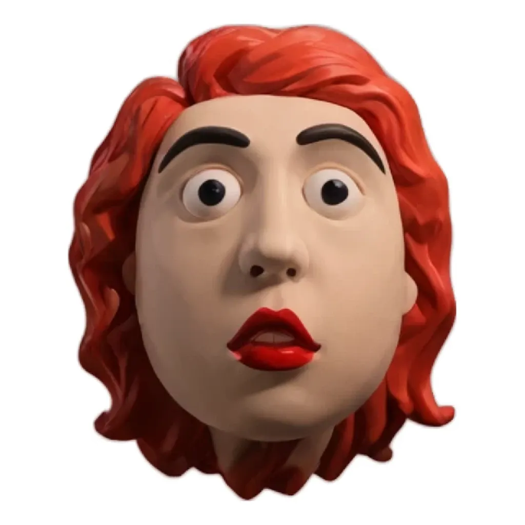 A sticker of a plastic head with red lipstick on it.