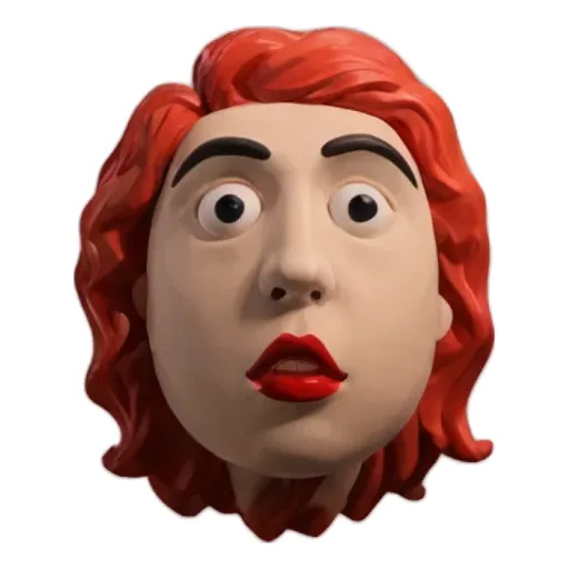 A sticker of a plastic head with red lipstick on it.