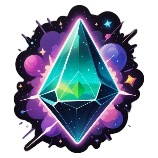 A colorful and detailed drawing of a gemstone in space.