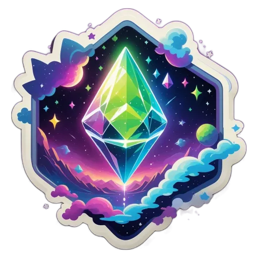 A colorful space background with a diamond and other shapes.