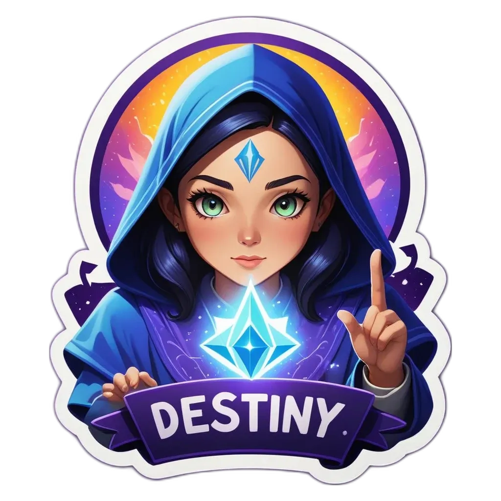 A girl with a blue hooded shirt that says " Destiny".