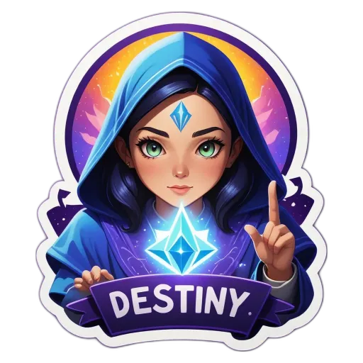 A girl with a blue hooded shirt that says " Destiny".