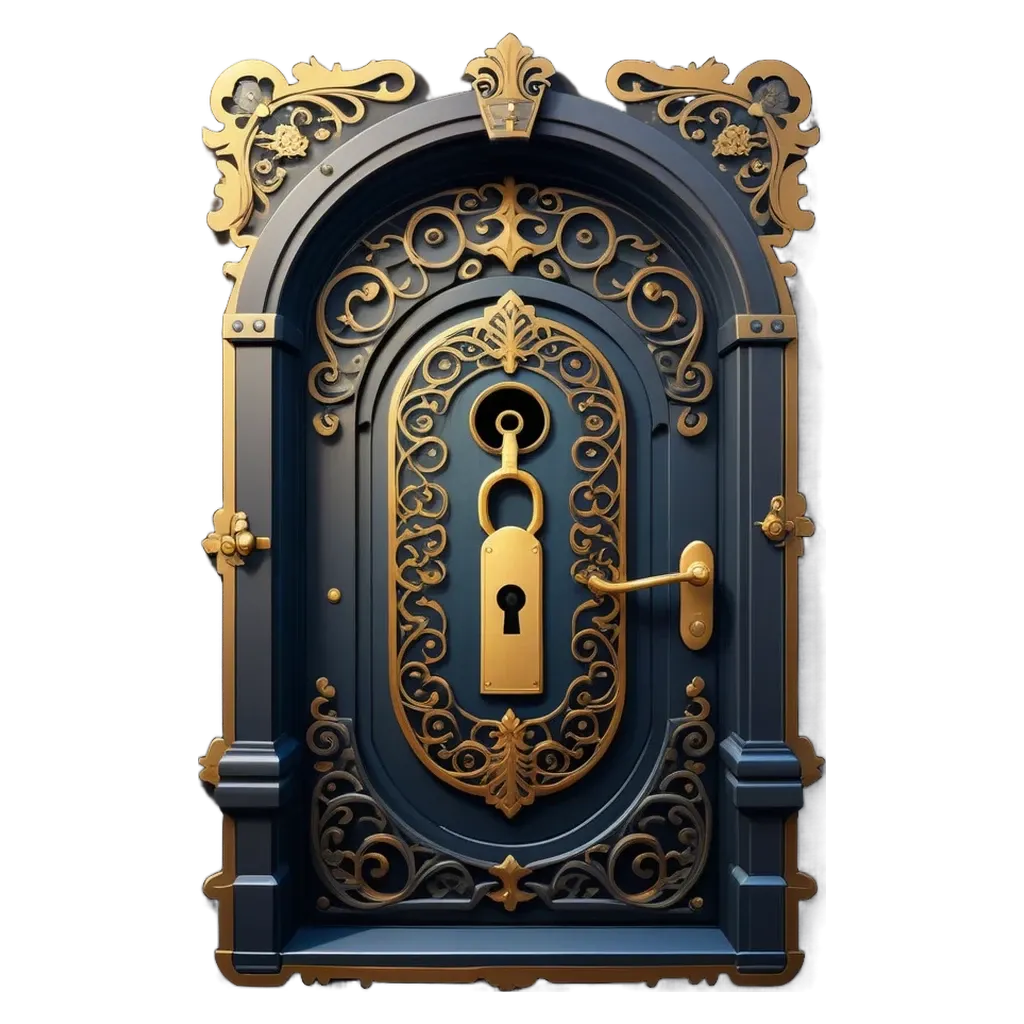 A golden door with a keyhole with a padlock.