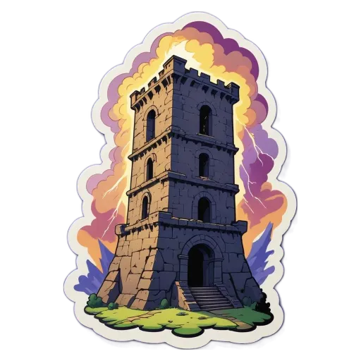 A sticker of a stone tower with the words "this is an image of a tower" removed.