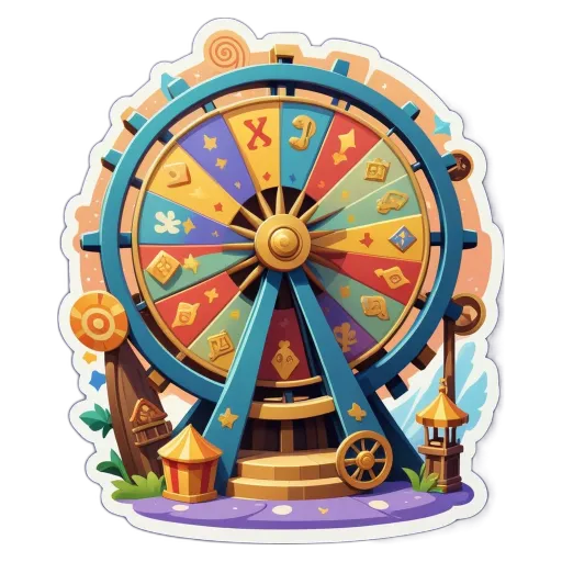 A colorful sticker of a wheel of fortune.