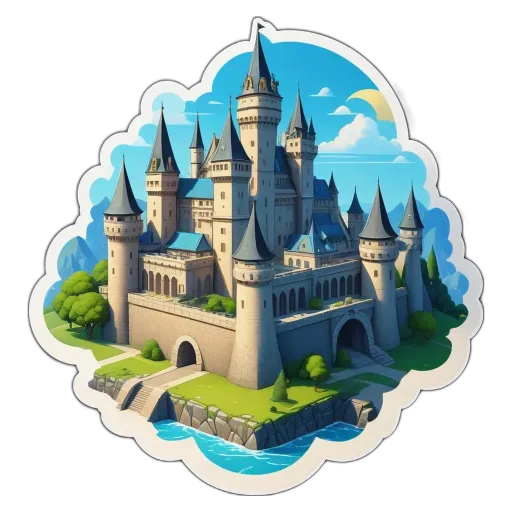 A sticker of a castle the size of a tabletop.