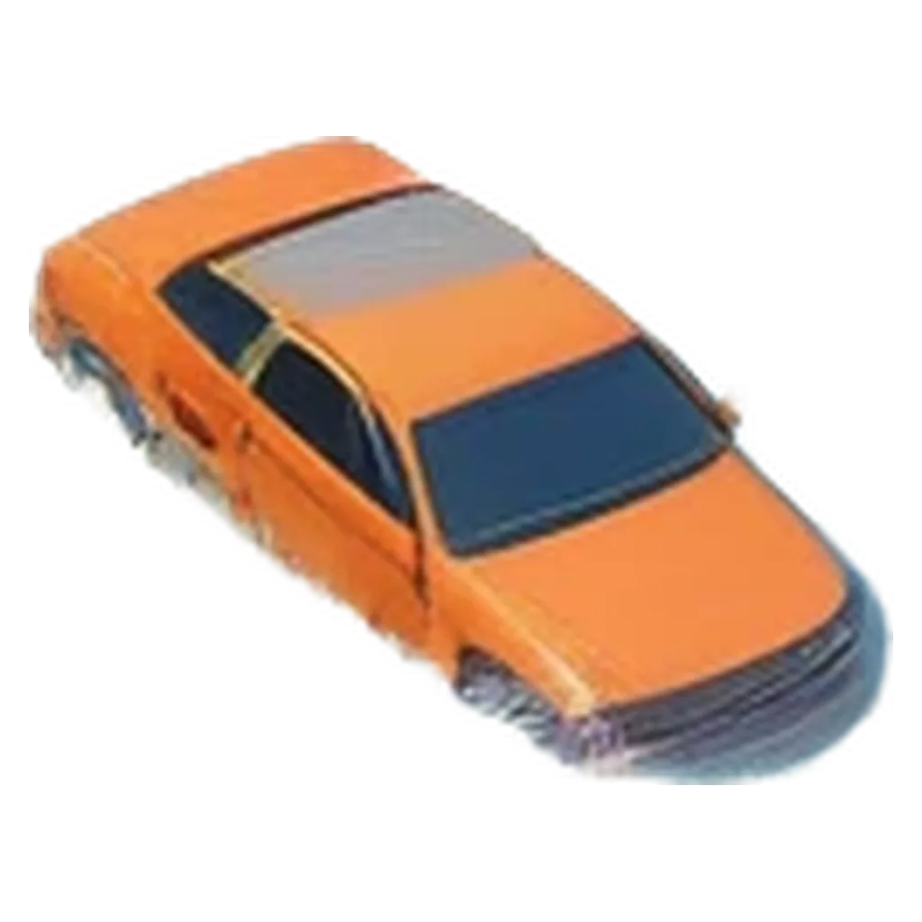 An orange car that is part of a black and white background.