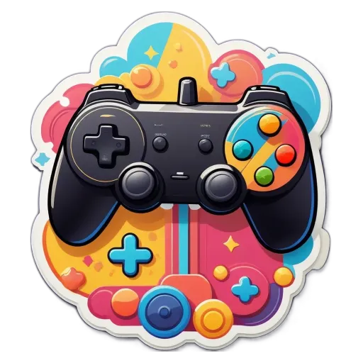 A sticker of a video game controller with colorful buttons.