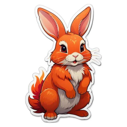 A rabbit is cut out of a sticker and is color orange.