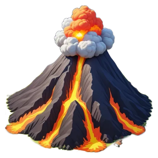 A very brief description of the image is that it is of a cartoon depiction of a volcano.