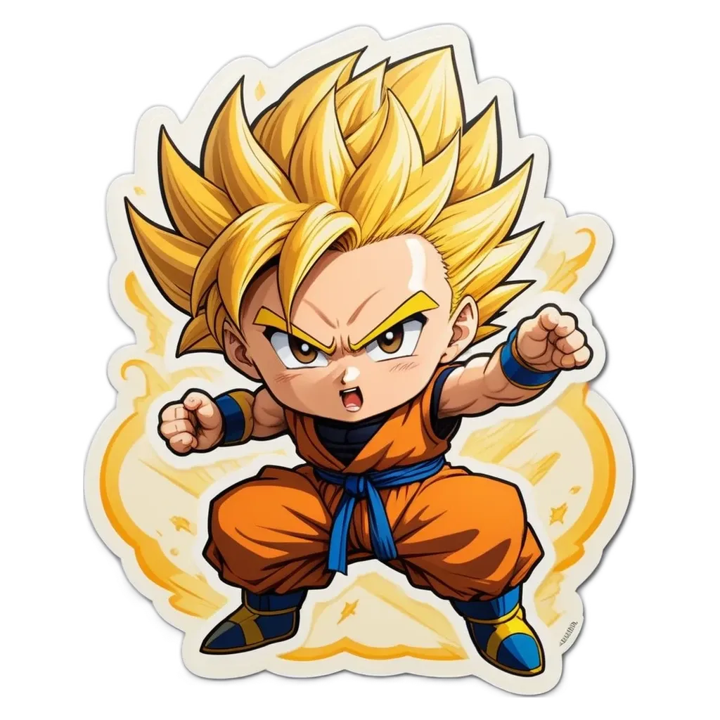 A sticker of a little cartoon character that looks like dragon ball.