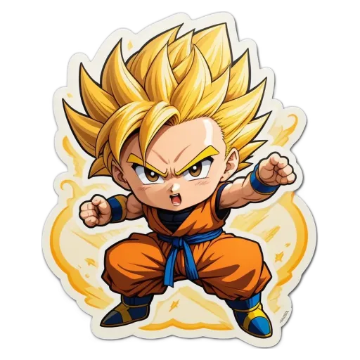 A sticker of a little cartoon character that looks like dragon ball.