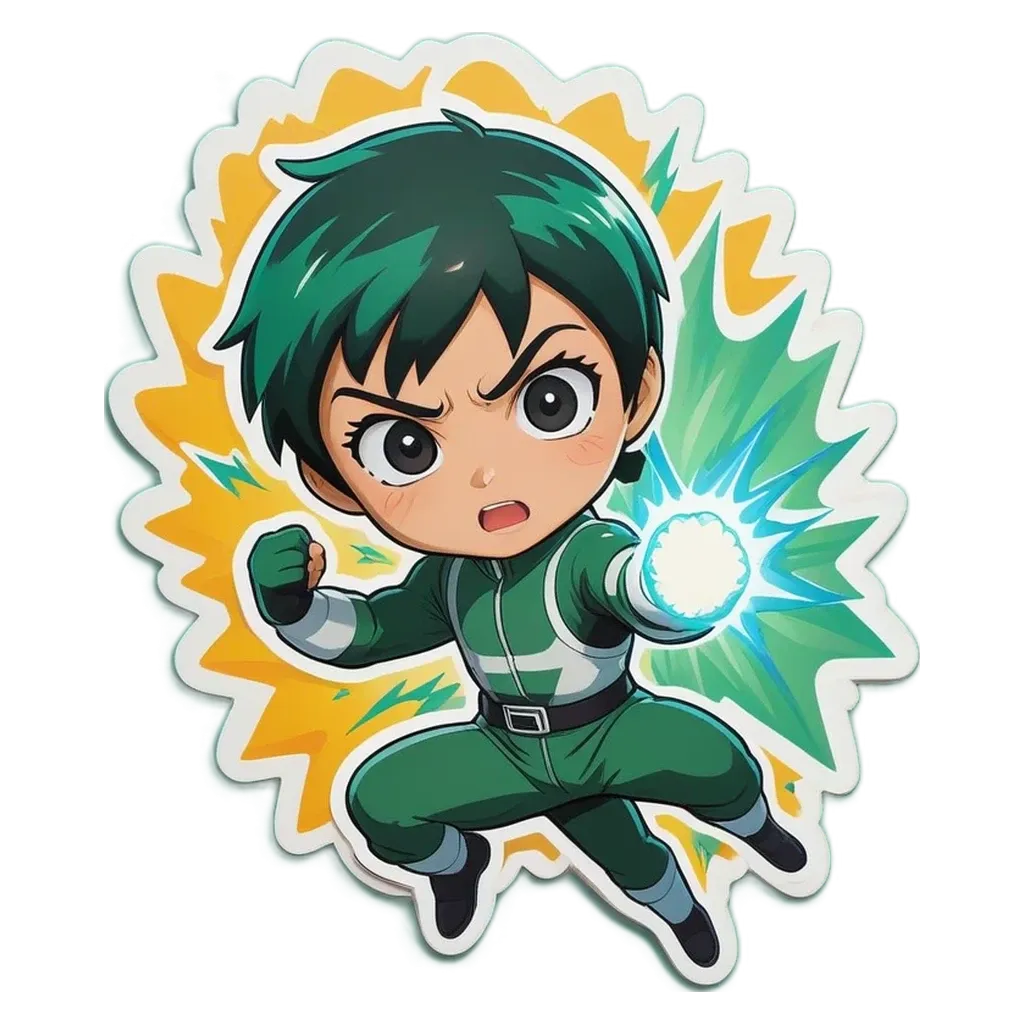 A green character holding a white circle that is part of a power pose.