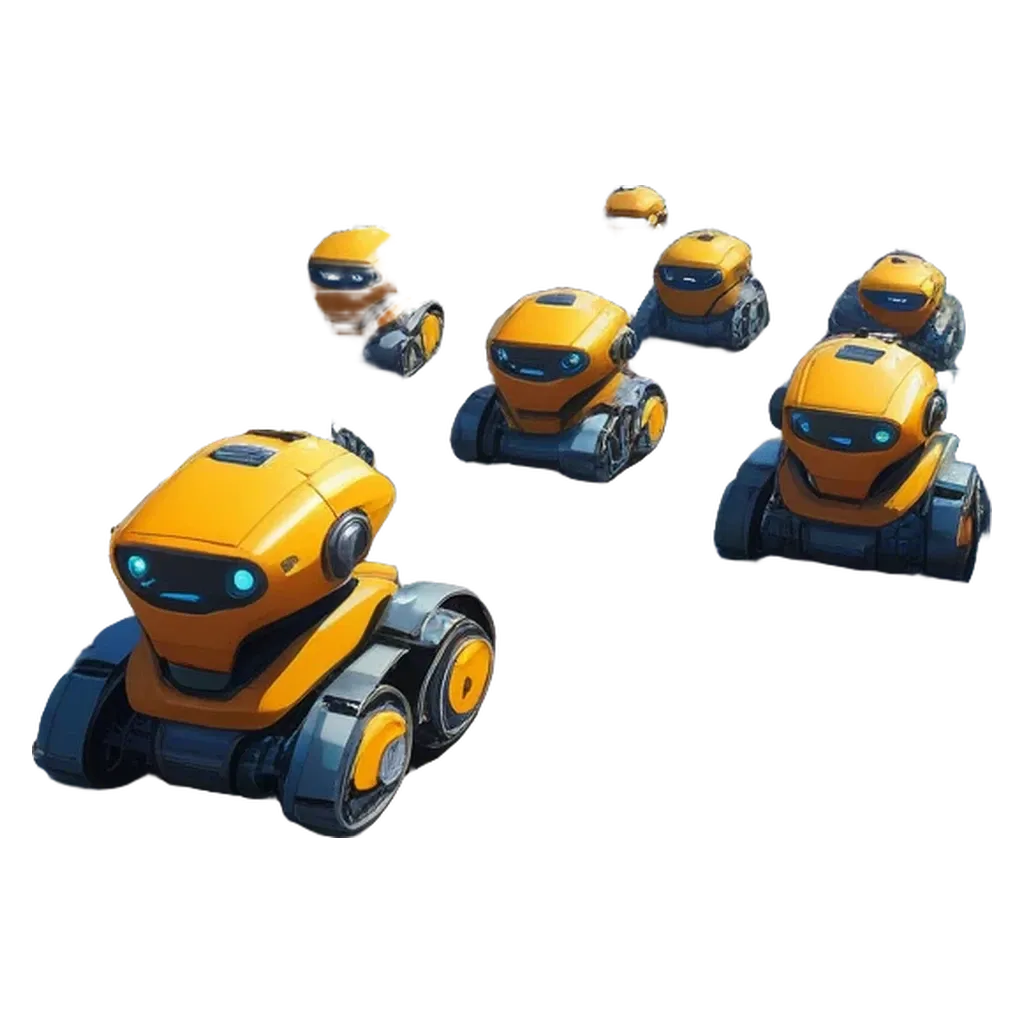 An image of yellow robots in a row.