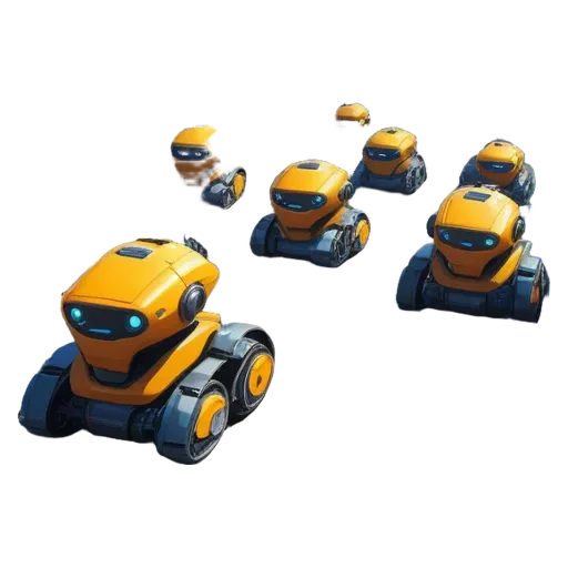 An image of yellow robots in a row.