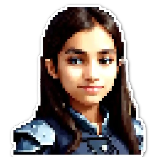 A girl's face is shown in a picture using only small squares of color.