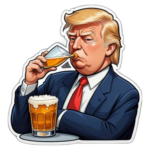 A very brief description of the image is that it is of Donald Trump drinking from a glass.