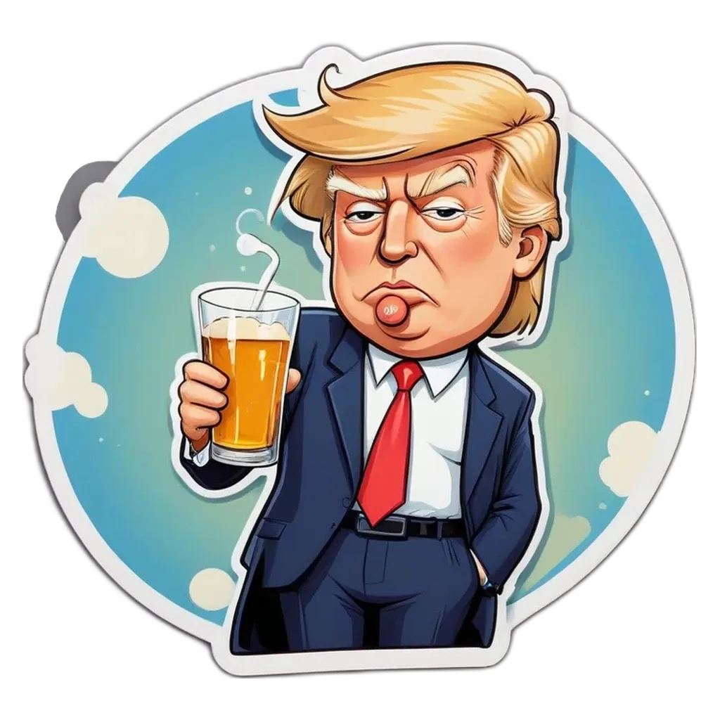 Donald drinking from a glass with a red tie.