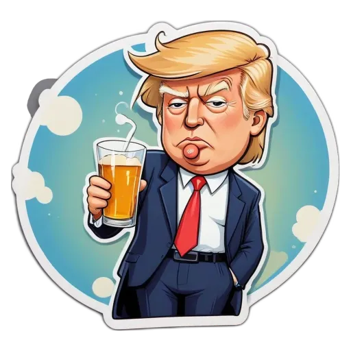 Donald drinking from a glass with a red tie.