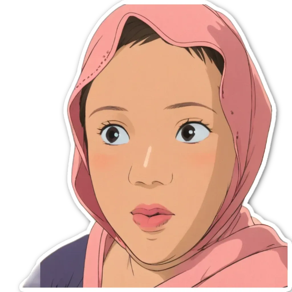 A cartoon or cartoon like image of a young girl wearing a pink scarf.