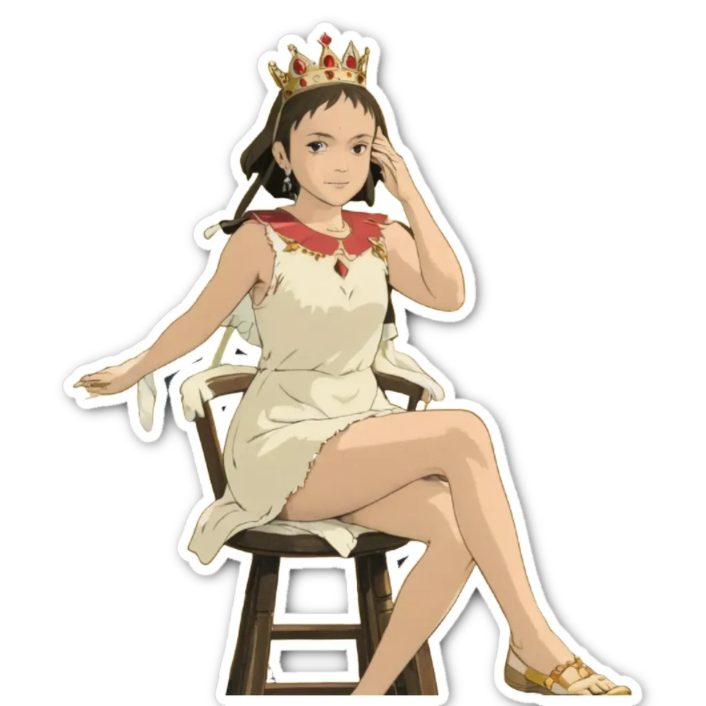 A cartoon drawing of a girl wearing a white dress and a crown.