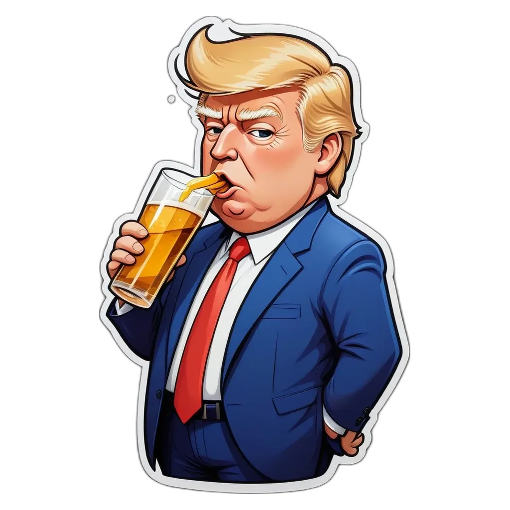 A very brief description of the image is that it is of Donald Trump drinking from a glass.