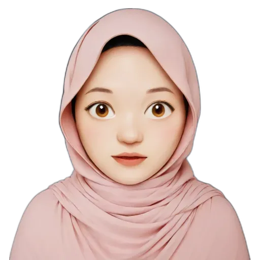 A cartoon or animated picture of a woman wearing a pink scarf or hijab.