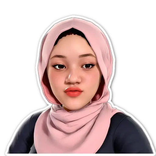 A sticker of a girl wearing a pink scarf.