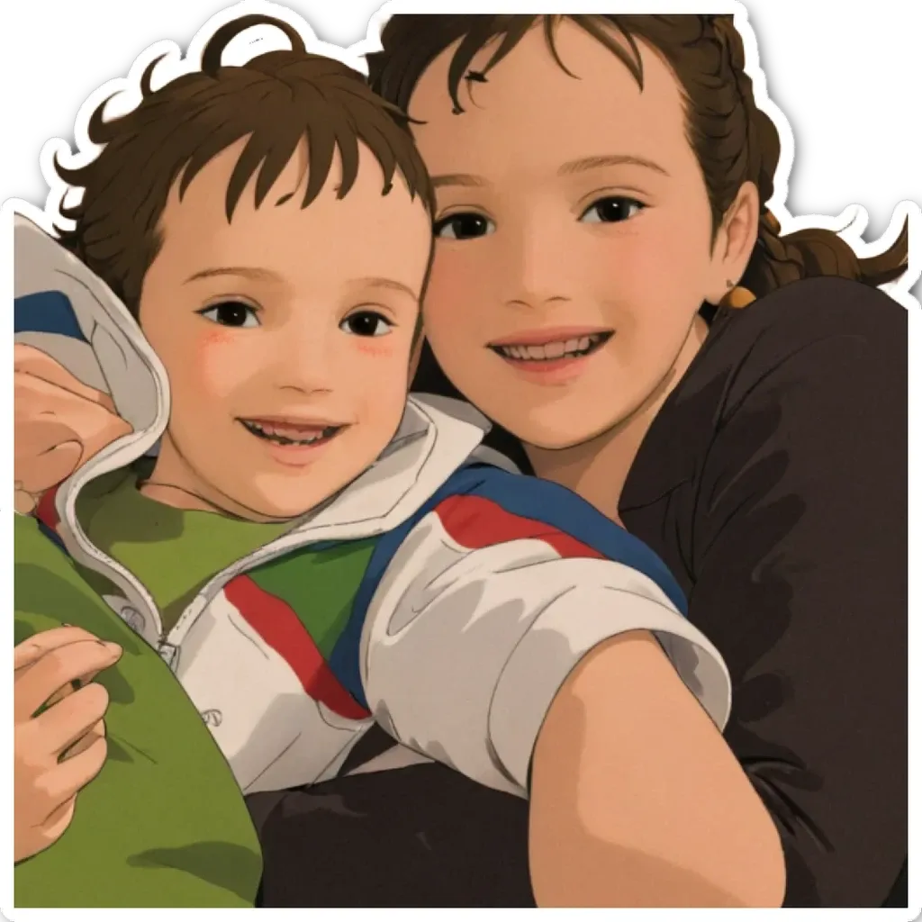 Two kids sticker of two kids in picture.