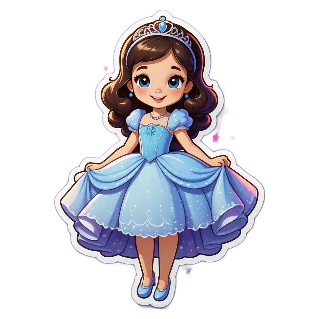 A cartoon drawing of a little girl in a blue dress.