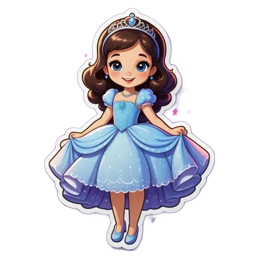 A cartoon drawing of a little girl in a blue dress.