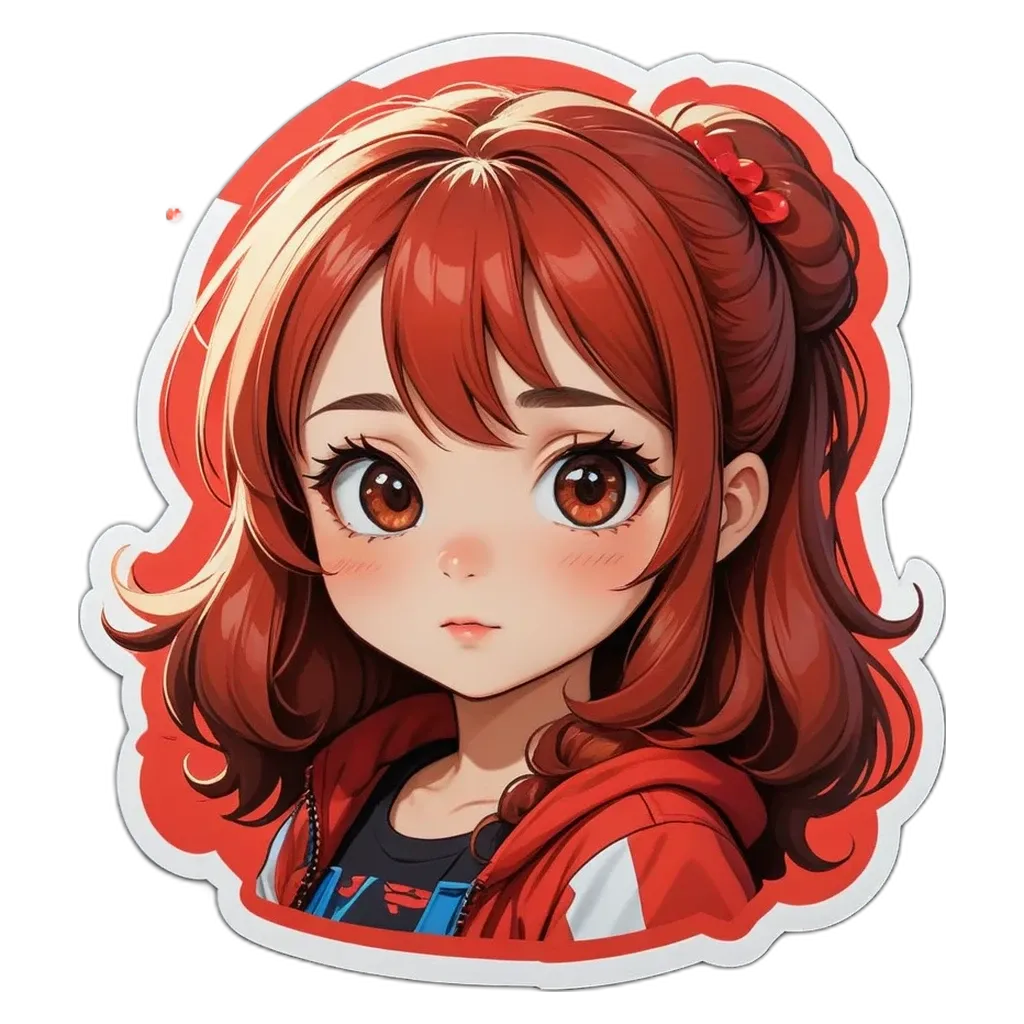 A sticker of a girl with red hair.