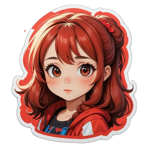 A sticker of a girl with red hair.