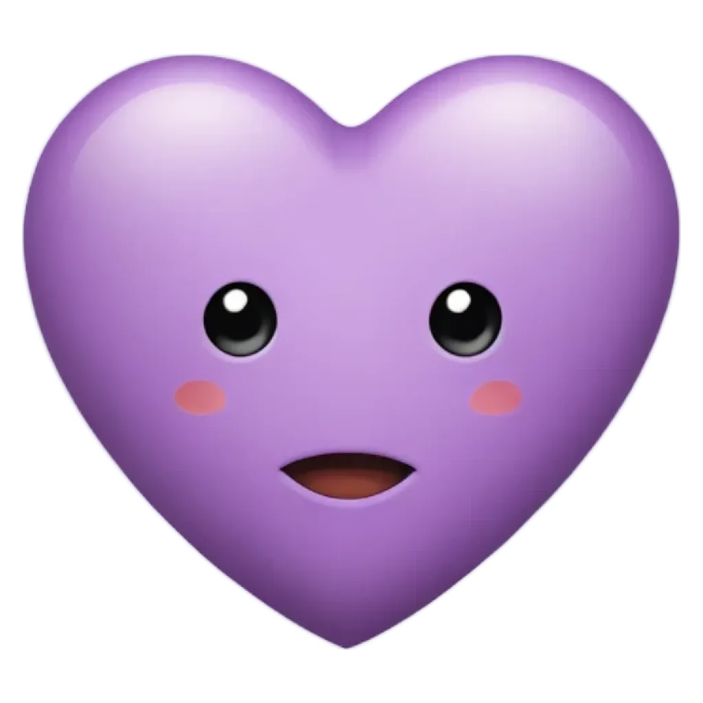 A purple heart shape face on a black background.