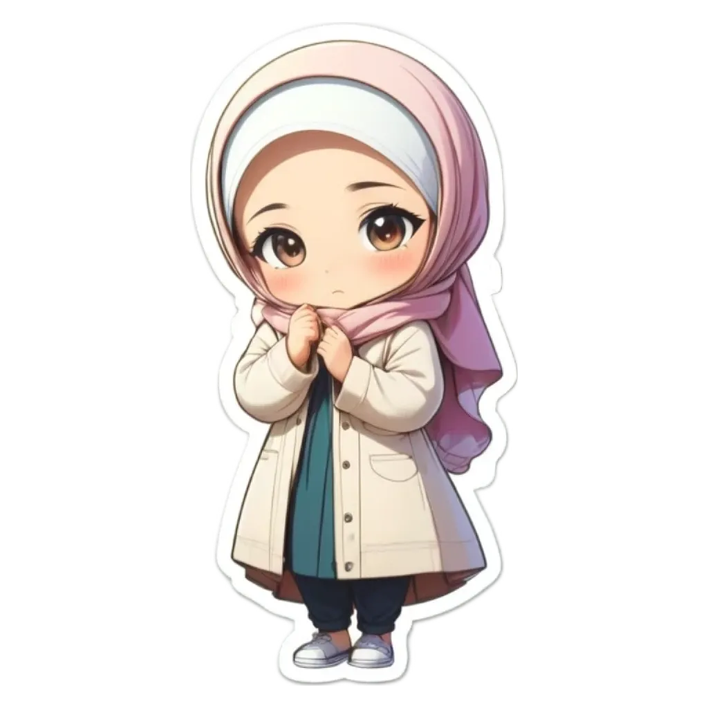 A cartoon picture of a girl wearing a head scarf.