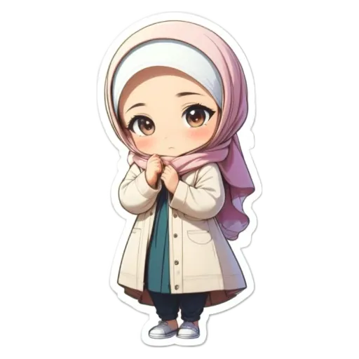 A cartoon picture of a girl wearing a head scarf.