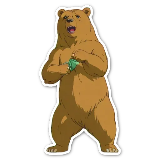 A sticker of a bear holding a twenty dollar bill.