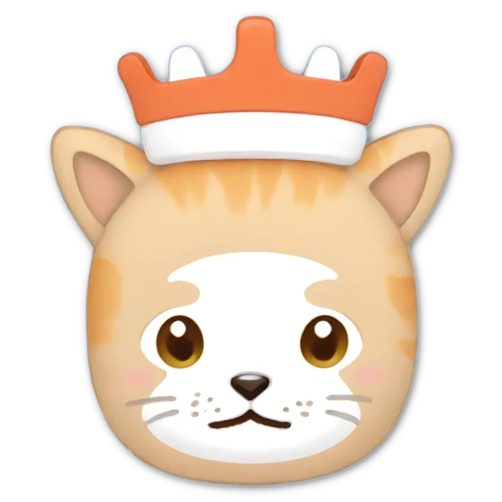 A cat with a crown on its head is wearing an emo face mask.