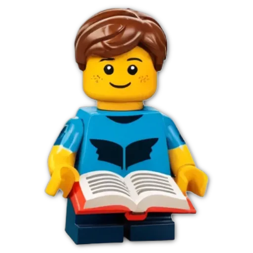 A plastic lego boy reading a book.