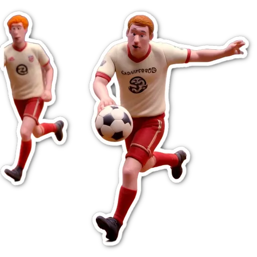 A sticker of two men playing soccer.