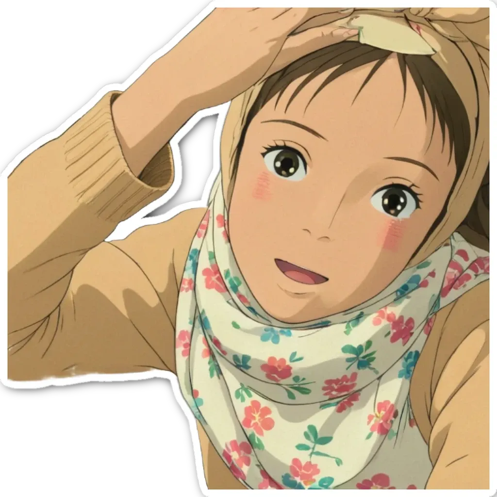 A girl wearing a floral scarf is smiling.