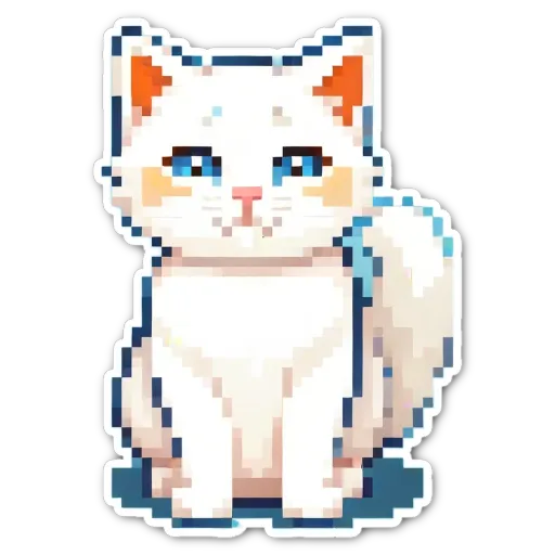 A cat sticker in white color with blue eyes.