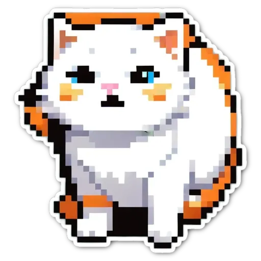 An orange and white pixelated cat on a black background.