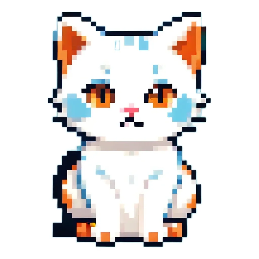 A cat sticker in pixel art.